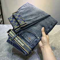 Summer thin High-end Embroidered Printed Denim Jeans Mans Ty Feet Pants Korean Version Trends Ins Long Pants Men