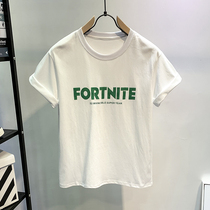 2022 Summer new men short sleeve T-shirt 100 hitch easy round collar printed white casual half sleeve compassionate