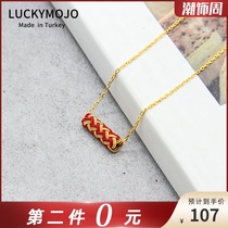 (The second piece 0 yuan) sterling silver necklace female retro red smile choker lucky neck chain silver jewelry gift