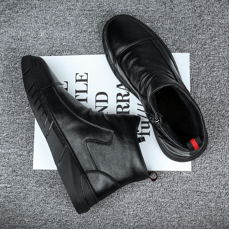 High cylinder Martin boots male waterproof leather boots Inlenty wind short boots Horse boots Boots Tide Shoes Winter Warm Plus Suede Cotton Shoes Snowy Boots