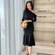 Chic Hepburn-style suspender fishtail dress 2022 spring and autumn new black retro slim long-sleeved hip skirt