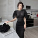 Black evening dress design sense niche light luxury French small puff sleeves waist slim temperament dress female