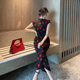 Polka dot chiffon dress female 2022 summer new temperament ol French Hepburn waist two-piece over-the-knee skirt