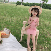 2022 Summer new girl harness vest with dress skirt Thin Undershirt Child 100 lap pure color blouse