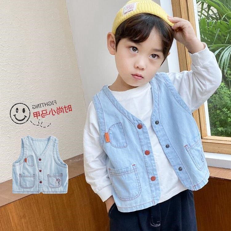 Boy Spring and Autumn Cowboy waistcoat Small Camshoulder Girl Scouts with shawl baby hooded baby waistcoat Waistcoat Baby Vest Tide