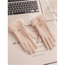 Gloves Winter Womens thick velvet cold-proof wind sliding driving electric car Korean version of Japanese warm cotton spring and autumn