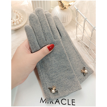 Gloves women winter plus velvet cold warm spring and autumn driving and cycling with touch screen cute Korean wool cashmere gloves