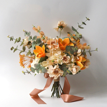 Early autumn forest cymbidium holding silk flowers Bride wedding photography simulation fake flowers home living room flower arrangement decoration ornaments