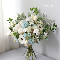 French peony rose hand-held simulation flower Bride wedding ceremony photography home decoration Blue champagne purple white powder