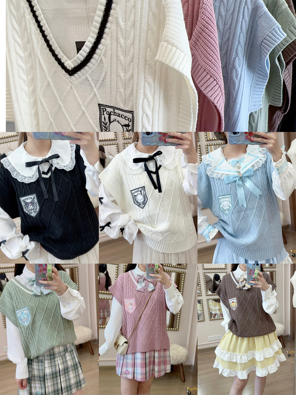 Autumn and Winter Sanrio Cinnamoroll Kuromi Sweater Knitted Vest Japanese Sweet Twist Pullover Sleeveless College Style