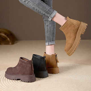 Thick-Soled Nubuck Leather Women's Shoes 2025 New Popular Fashion Versatile Genuine Leather Riding Boots Autumn and Winter Cow Suede Short Boots
