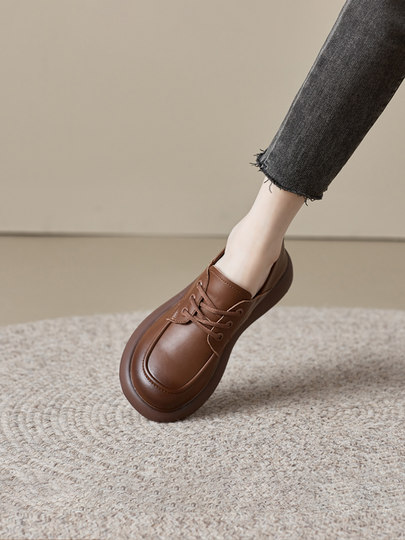 Genuine Leather Women's Flat Shoes 2026 Autumn and Winter New Versatile Loafers Soft Leather Soft Sole Versatile Fleece-Lined Small Leather Shoes