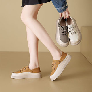 Genuine Leather Lace-Up Small Leather Shoes for Women 2026 Spring and Autum New Style British Style Casual Shoes Soft-Soled Loafers Flats Flats