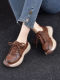 Genuine Leather Women's Shoes 2026 Spring and Autumn Thick-Soled Dad Shoes for Women in Khaki Color, Height-Increasing Versatile Sports Casual Shoes