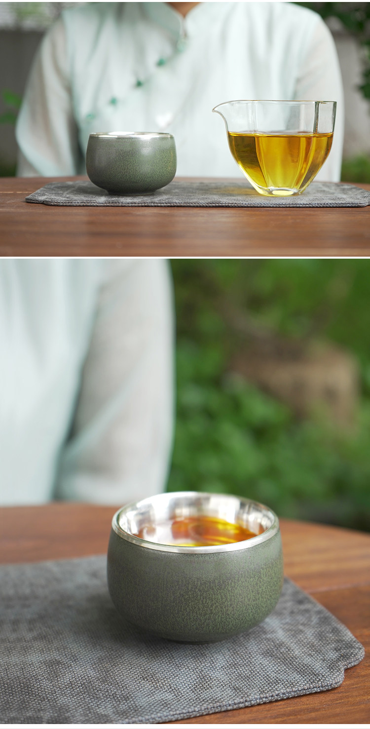 銀茶杯999純銀杯子純手工包銀杯品茗杯主人杯茶杯粗陶茶具醉香|茶杯