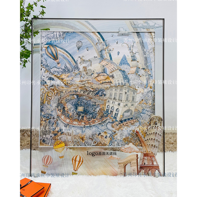 H Soaring Dream Silk Scarf Framed Acrylic Design Pattern Entrance Decoration Italian Light Luxury 3D Wall Art