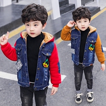 Boys denim jacket 1 childrens fleece and cotton 2 baby baby thickening 0 girls childrens Korean version of autumn and winter tide 3 years old