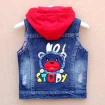 Childrens denim vest baby style hooded denim vest vest for boys and girls spring and autumn Garib vest jacket