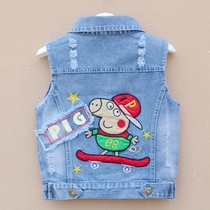 Boys denim vest girls spring and autumn new page denim vest baby wear vest shoulder large medium and small childrens coat