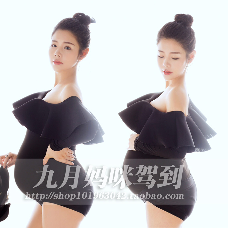 366 Fashion pregnant woman Photography Write a real clothing rental photo gallery Big belly photo Black Sexy Sexy Skinny Bag