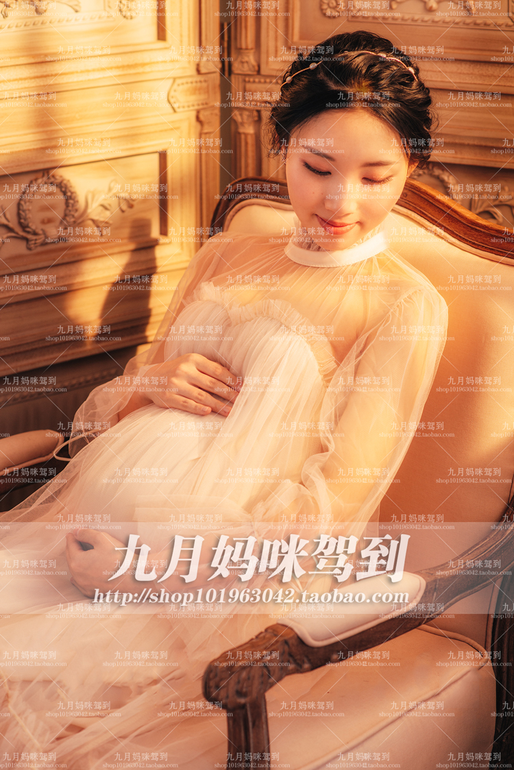 297 phụ nữ mang thai quần áo cho thuê quần áo màu be sợi váy cổ tích đẹp nghệ thuật ảnh studio ảnh váy áo bà bầu mùa đông