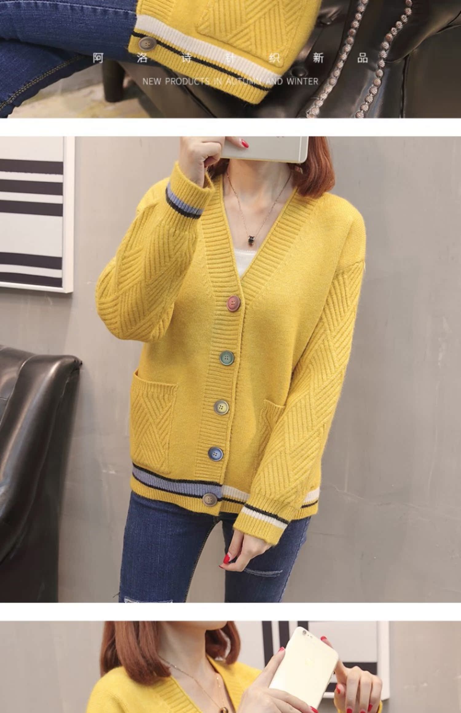 Áo len dệt kim đầu xuân trong chiếc áo len dài nữ mùa xuân 2019 mới buông lơi bên ngoài đi một chiếc áo gió lười mùa thu - Cardigan áo len đôi