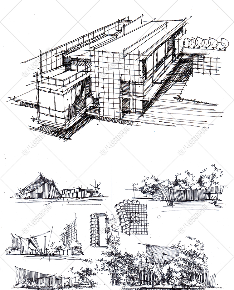 T2032建筑手绘钢笔画线稿合集速写水彩插画草图临摹优秀作...-8