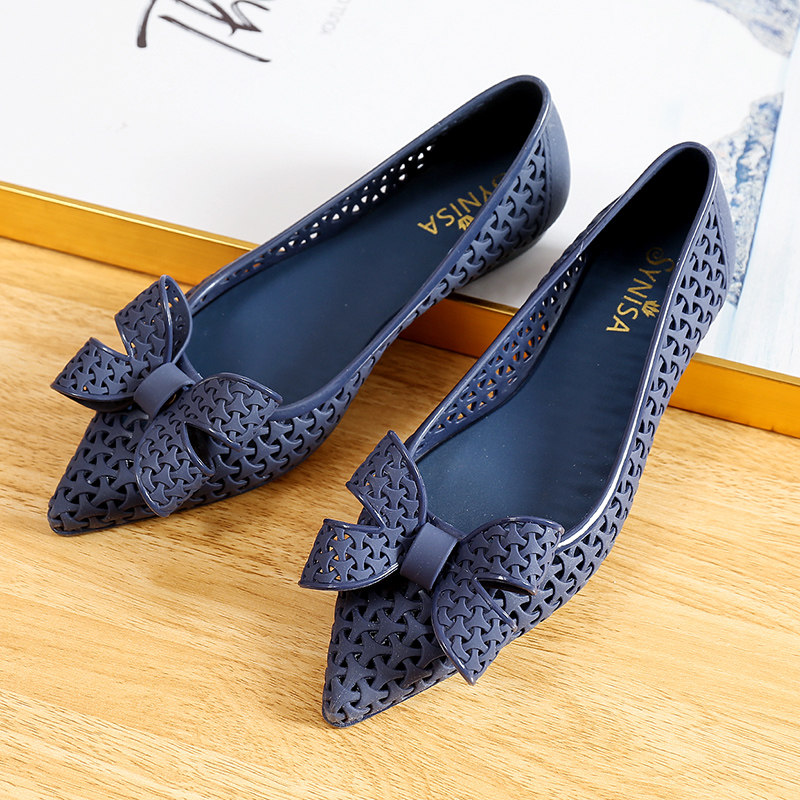 2022 Brazil's new waterproof rain boots pointed bow hollow sandals breathable flat beach shoes jelly shoes women