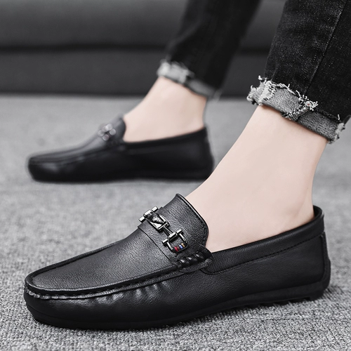 Мужская летняя черная рабочая обувь в английском стиле для отдыха для кожаной обуви, в британском стиле, мягкая подошва