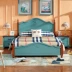 Bộ bàn ghế phòng ngủ kết hợp giường Địa Trung Hải gỗ rắn hộp cao bàn trang điểm bàn cạnh giường ngủ 1.8m vườn giường Bộ đồ nội thất