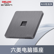Delixi Gigabit Optical Fiber Network Plug Network Port Network Cable Socket Panel 86 Type 6 Category 6 Computer Brushed Gray