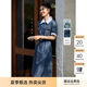 XWI/Xinwei Tencel fabric denim dress women's summer contrasting color splicing design waist-showing shirt skirt