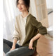 XWI/Xinwei Casual Stitching Simple Contrast Color Sweater Women's Spring Fashion Versatile Irregular Design Round Neck Top