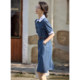 XWI/Xinwei Tencel fabric denim dress women's summer contrasting color splicing design waist-showing shirt skirt