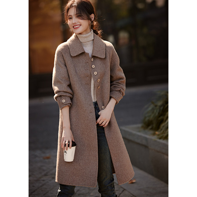 XWI/Xinwei French lapel coat woolen double-sided temperament women's winter temperament commuting simple wool length mid-length coat