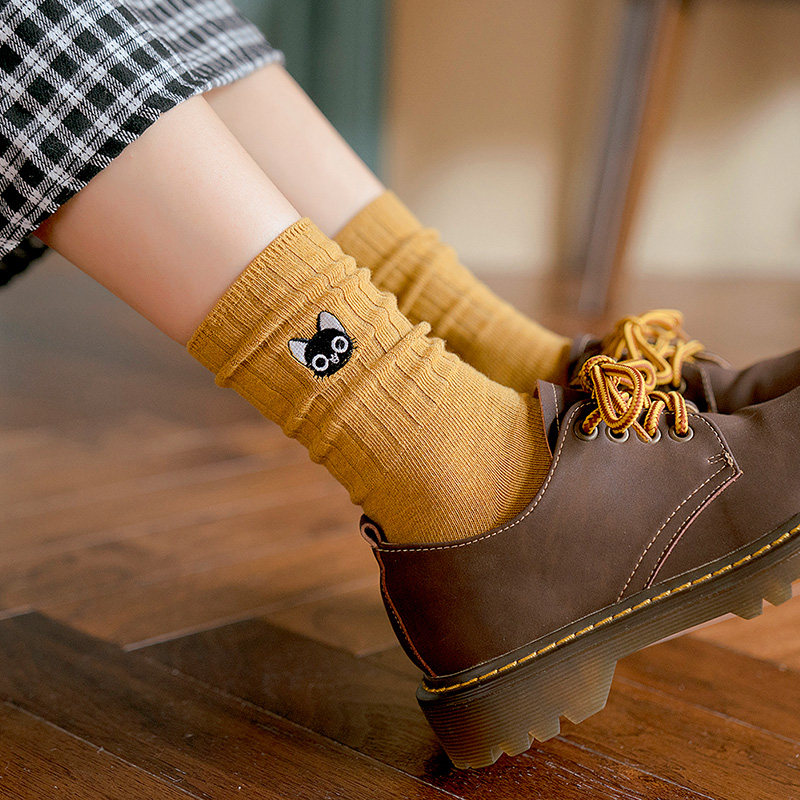 Spring and summer socks women's tide cat bubble socks Korean version of college wind cotton Japanese black stockings stockings