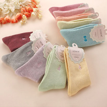 Autumn and winter cotton terry thickened womens towel socks candy color bow warm womens middle tube pure cotton socks socks