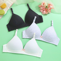 Pure cotton thin solid color gathered small chest bra without rim thin mold cup bra Girls student development underwear