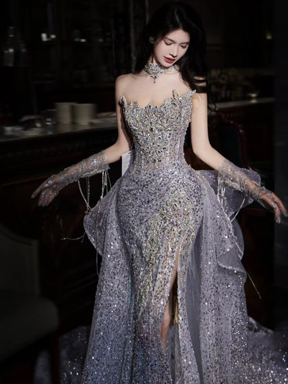 2025新款爆闪晚礼服新娘敬酒服礼服高端奢华重工鱼尾婚纱修身显瘦