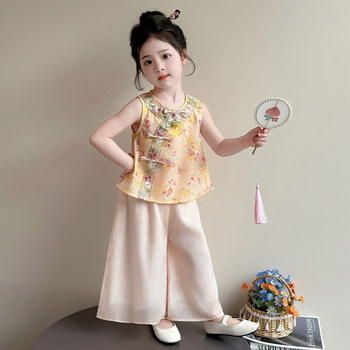 ເດັກຍິງ summer suit 2026 ໃຫມ່ hanfu ແບບວັດຖຸບູຮານເດັກນ້ອຍ hanfu ເດັກຍິງເດັກນ້ອຍ summer ເຄື່ອງນຸ່ງໃຫມ່ແບບຈີນແບບແຫ່ງຊາດດອກ