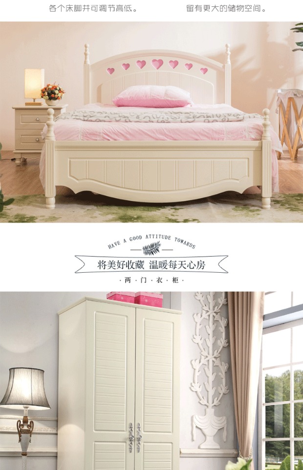 Phòng ngủ công chúa Hàn Quốc Phòng ngủ Suite Suite Nội thất trẻ em Đặt bàn Kết hợp tủ quần áo 1.35 giường ngủ thông minh
