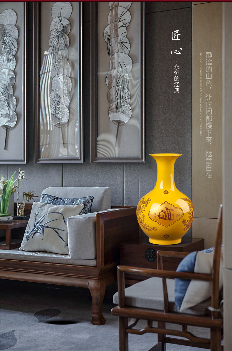 Jingdezhen ceramic yellow maxim vases, flower arranging large living room TV ark, wine rich ancient frame furnishing articles