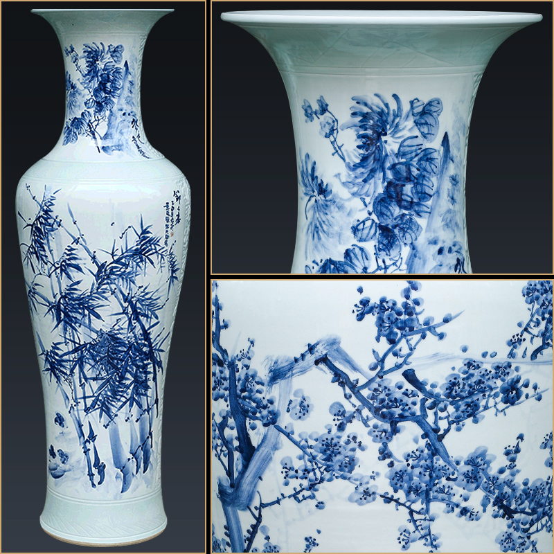 Jingdezhen ceramic hand - made large blue and white porcelain vase by patterns of new Chinese style furnishing articles to heavy large living room