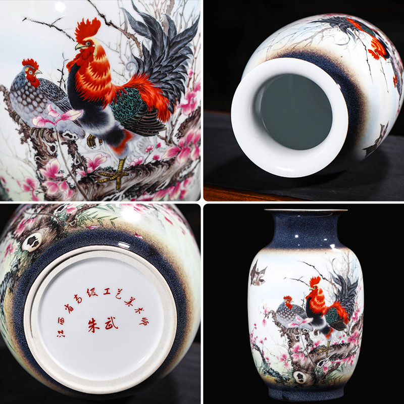 Creative jingdezhen ceramics up Zhu Wu the knorr worry - free work vase furnishing articles to send the led business