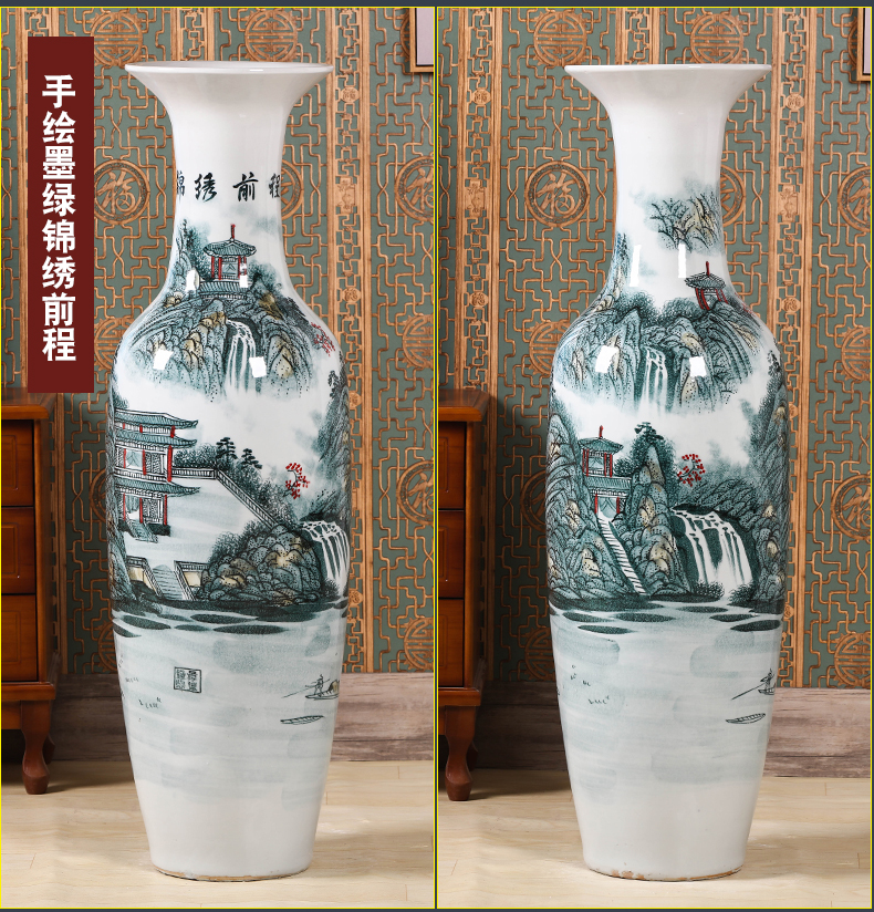 Jingdezhen ceramic large blue and white porcelain vase furnishing articles sitting room ground large new Chinese TV ark, housewarming ornaments