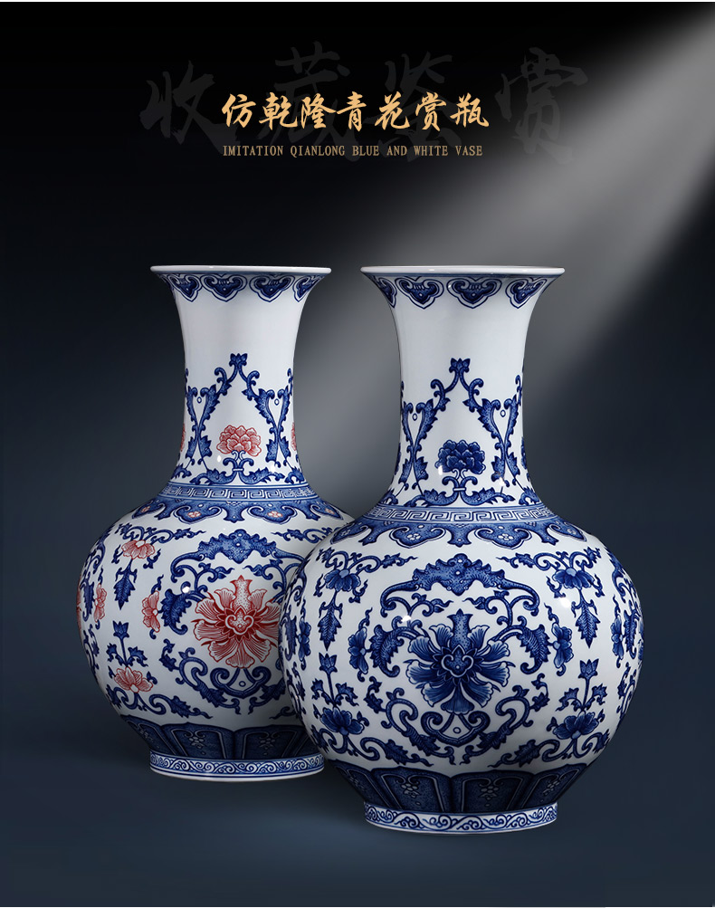 Jingdezhen ceramics hand - made antique blue and white porcelain vase furnishing articles flower arranging Chinese style household adornment large living room