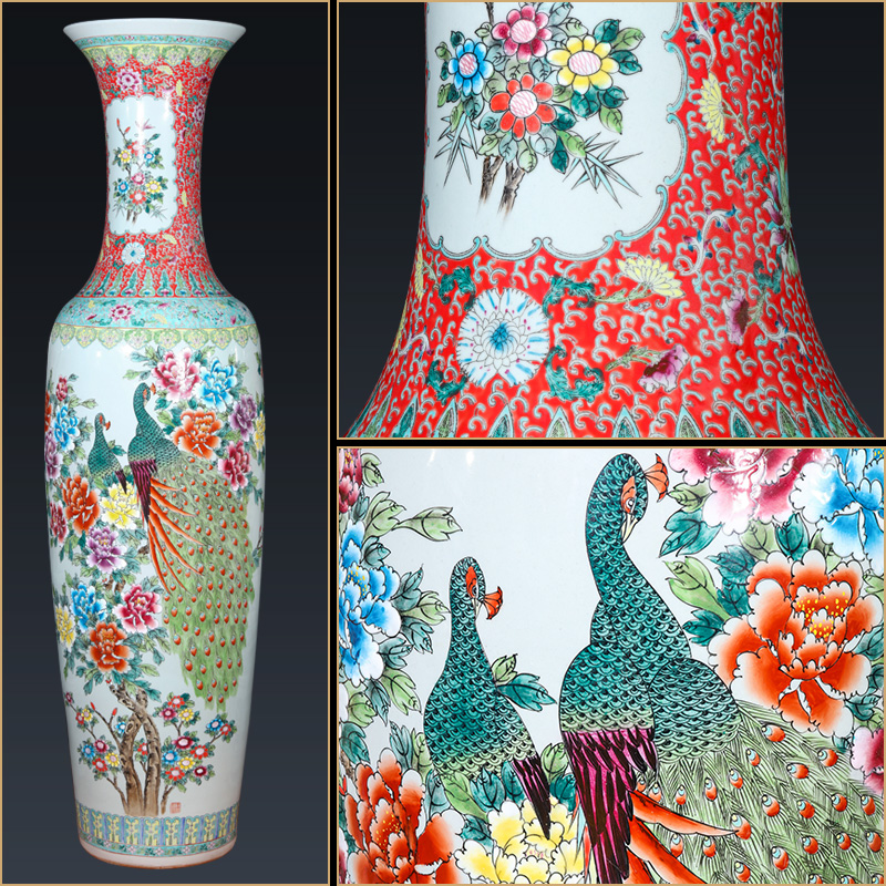 Jingdezhen ceramics hand - made pastel landing big vase near the Chinese TV ark, high place bridal chamber housewarming gift