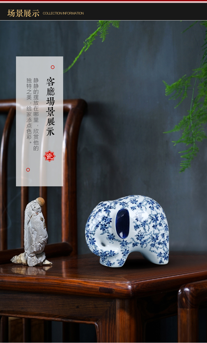 New Chinese style ceramic elephant is placed a pair of jingdezhen porcelain sitting room ark, TV ark, home decoration arts and crafts