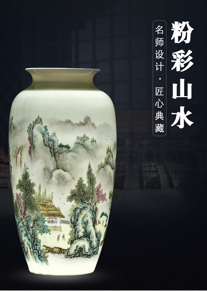 Jingdezhen ceramic vase furnishing articles flower arranging dried flowers pastel landscape painting Chinese style household adornment bedroom living room