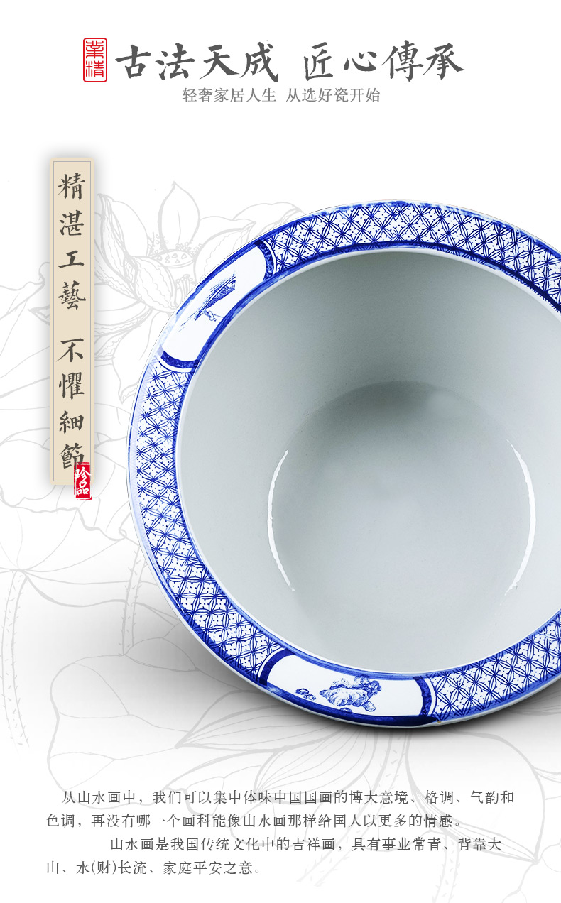 Blue and white porcelain of jingdezhen ceramics goldfish bowl is suing garden landscape ground large water lily lotus feng shui furnishing articles